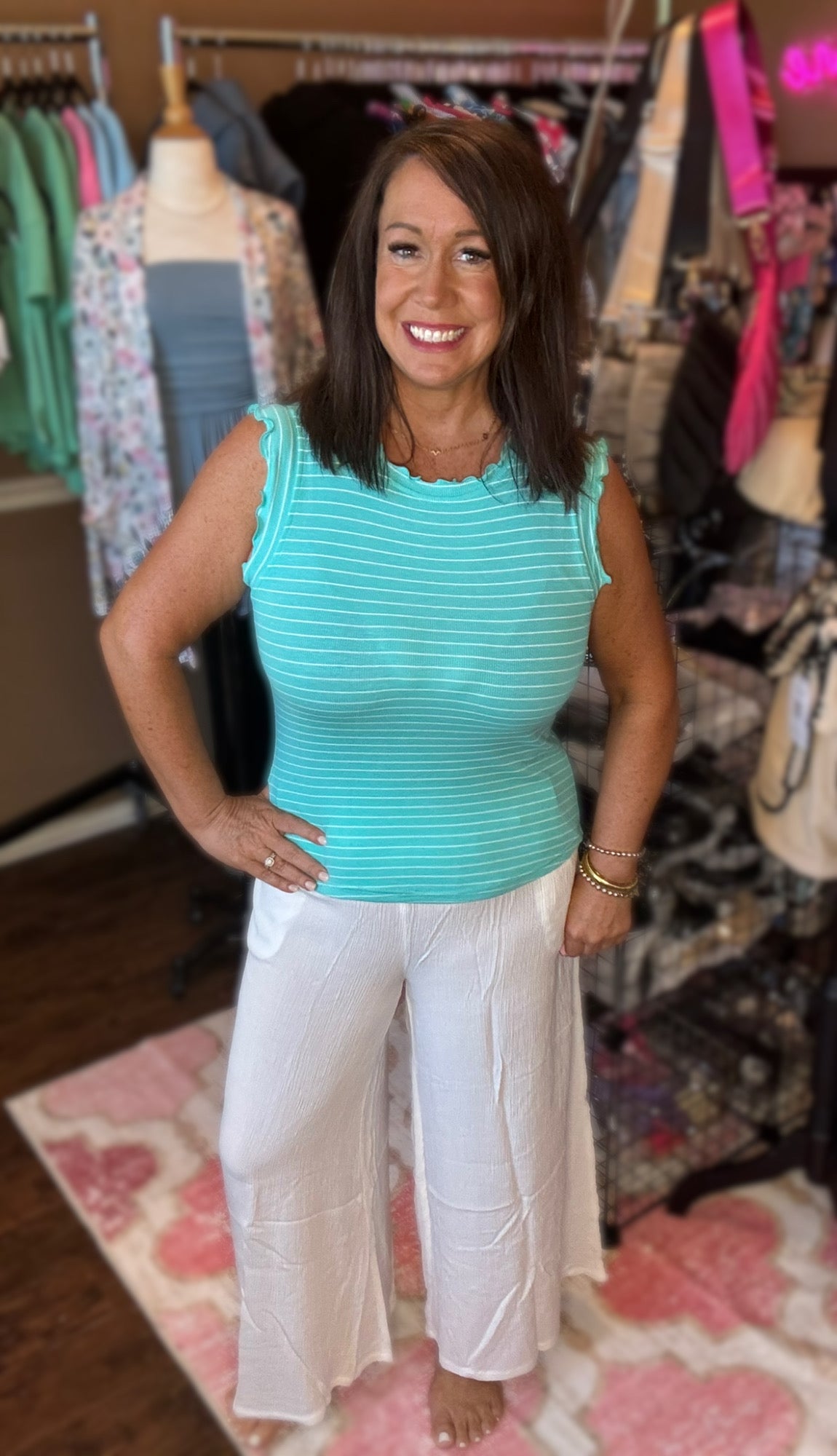 Ruffle Trim Striped Top