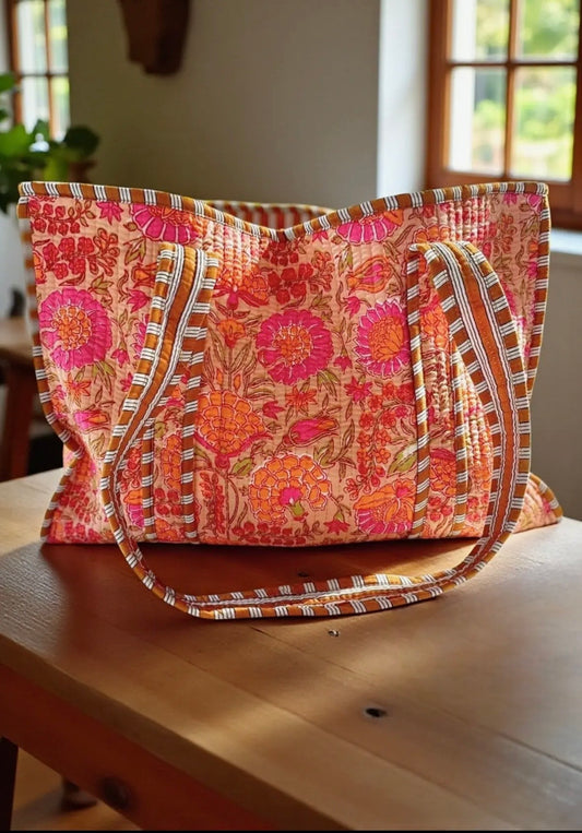 Rue Orange Quilted Tote Bag