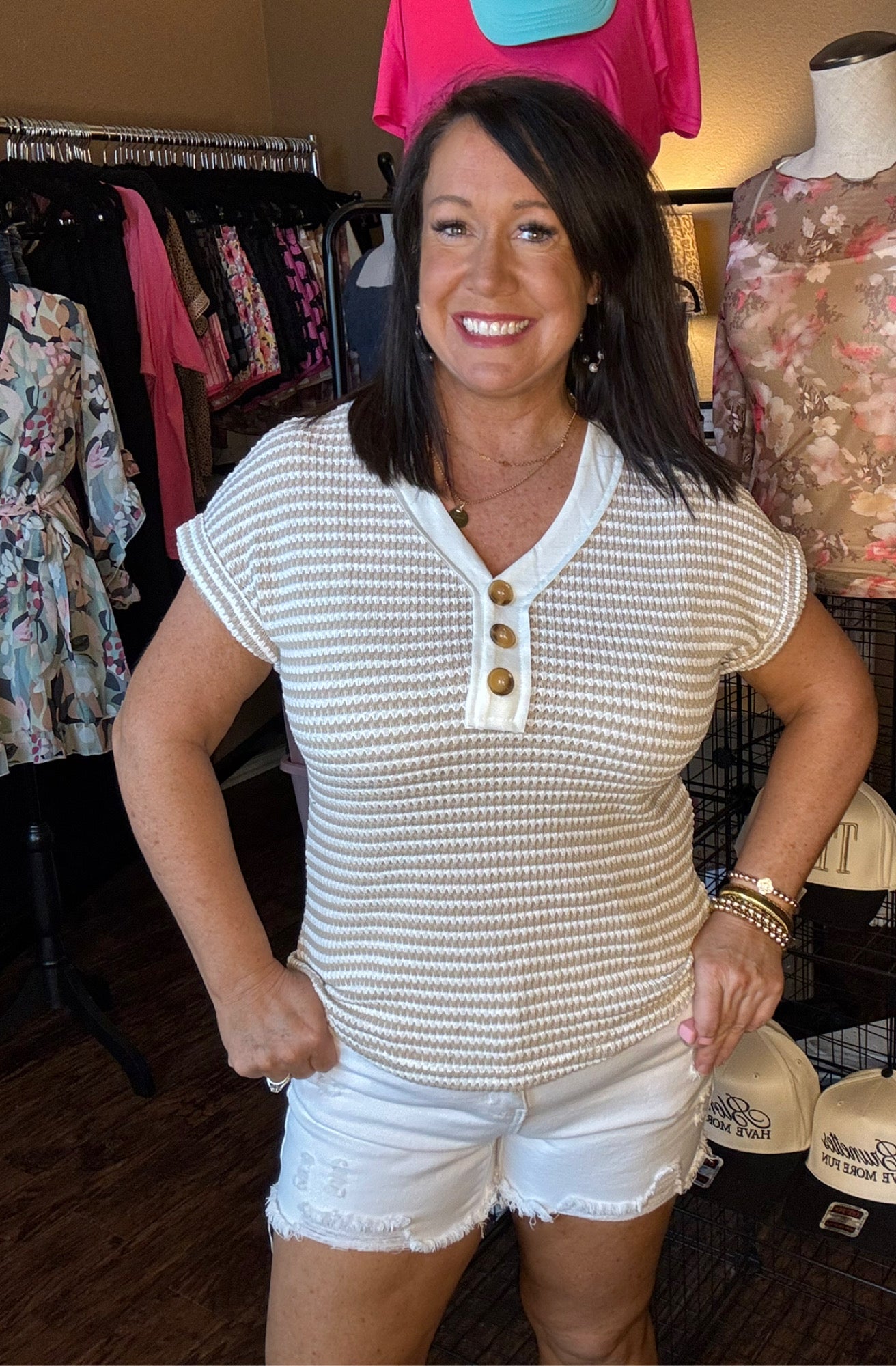 Striped Button Top