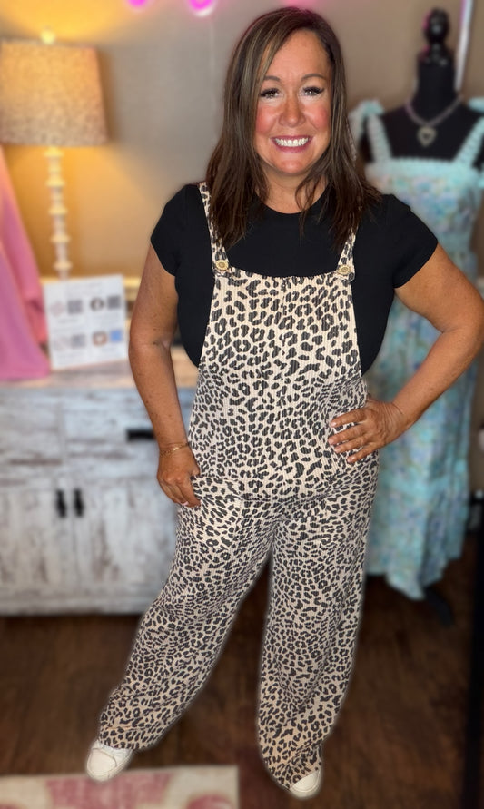 Leopard Ribbed Overalls