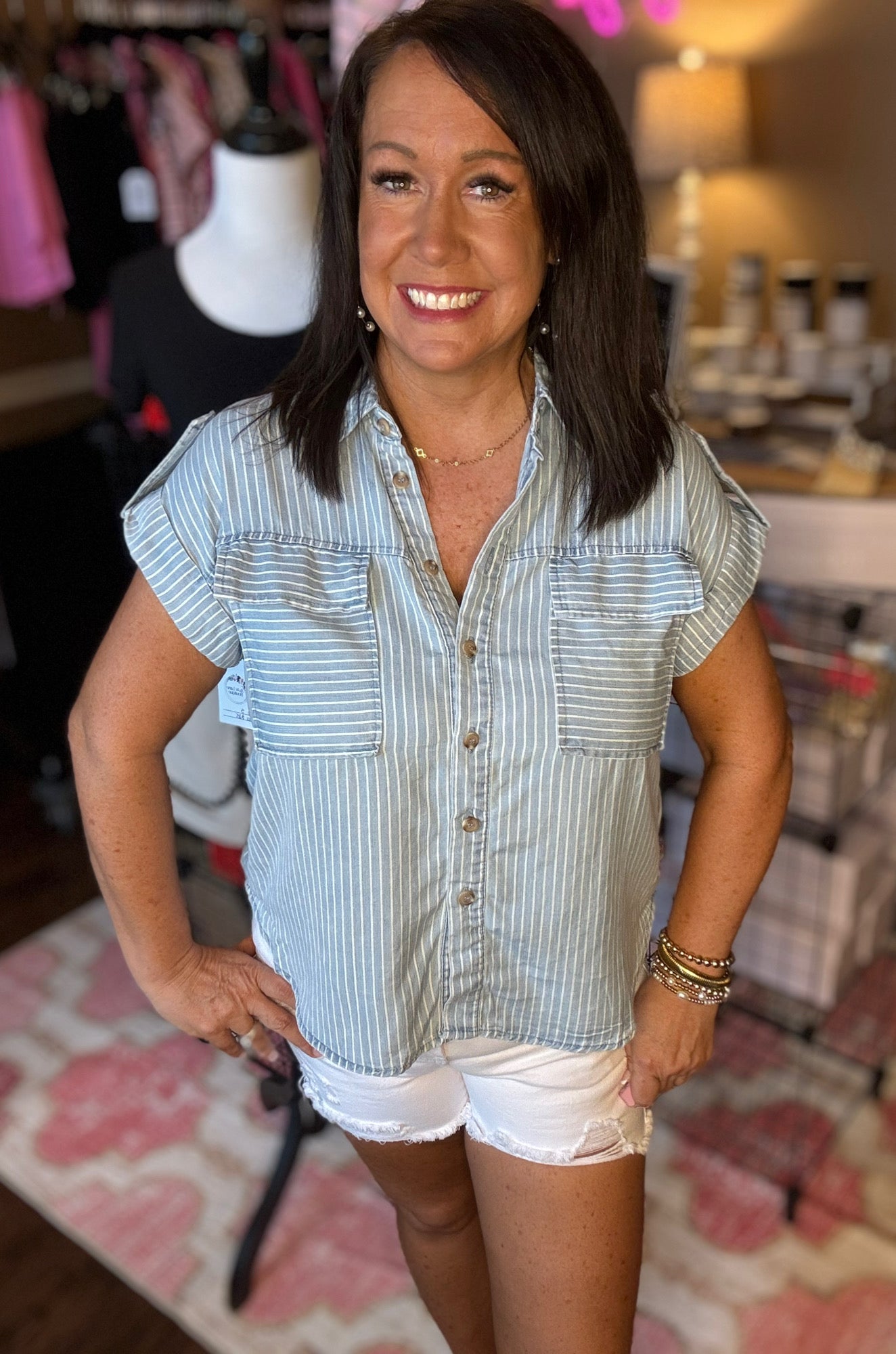 Striped Chambray Top