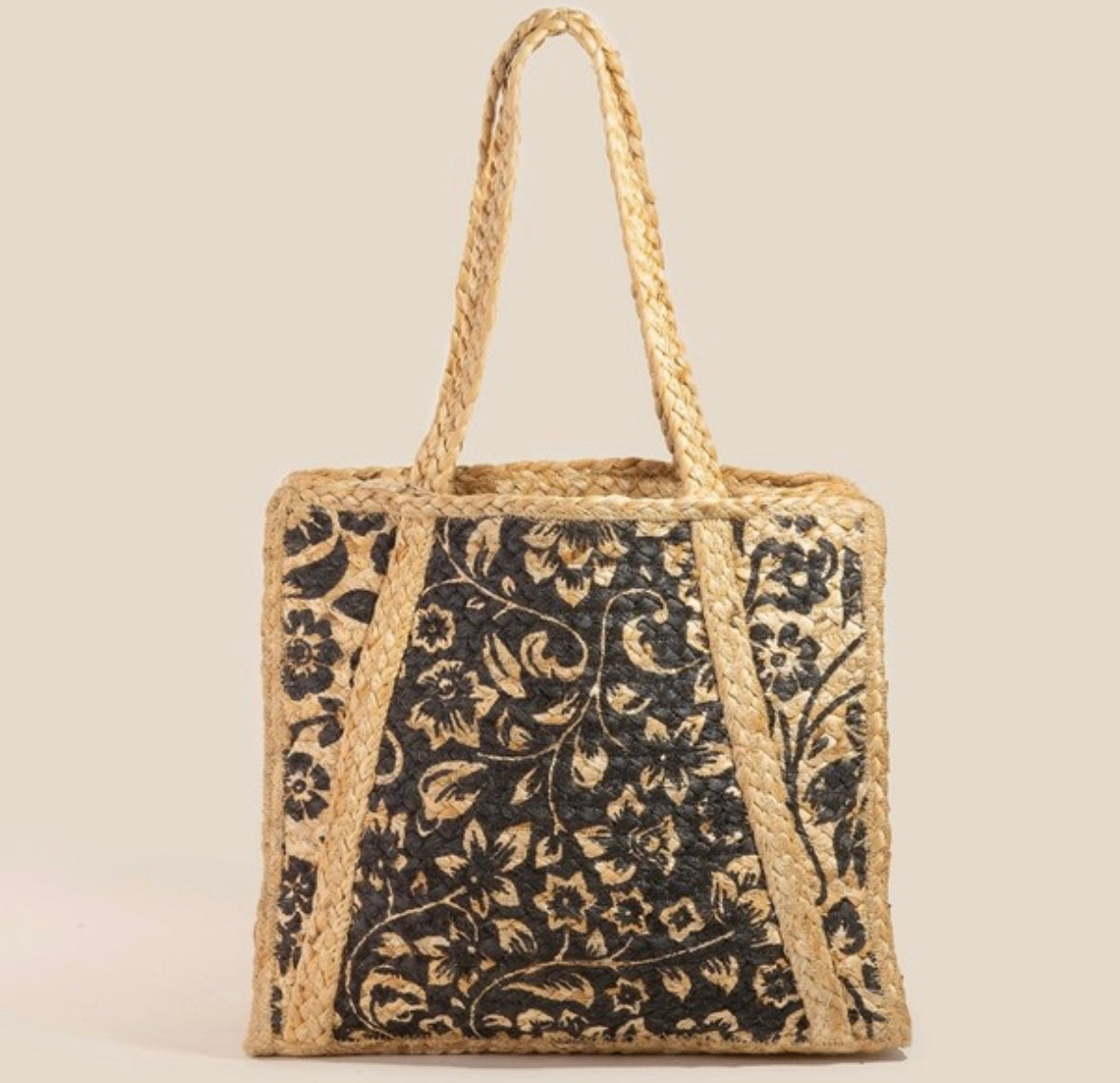 Intricate Floral Jute Tote Bag