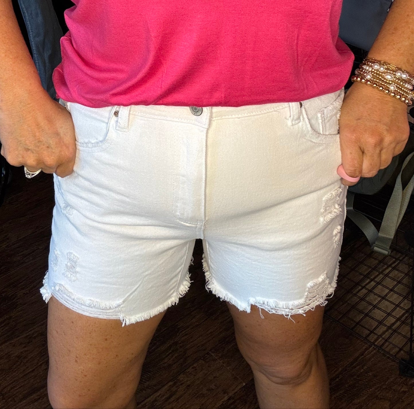 White Distressed Denim Shorts