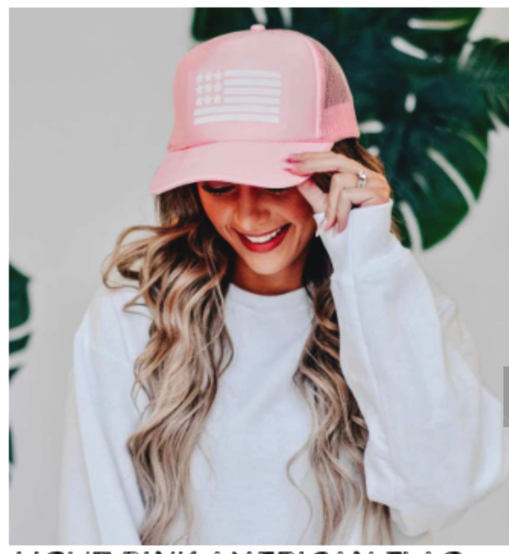 Pink USA Flag Trucker Hat