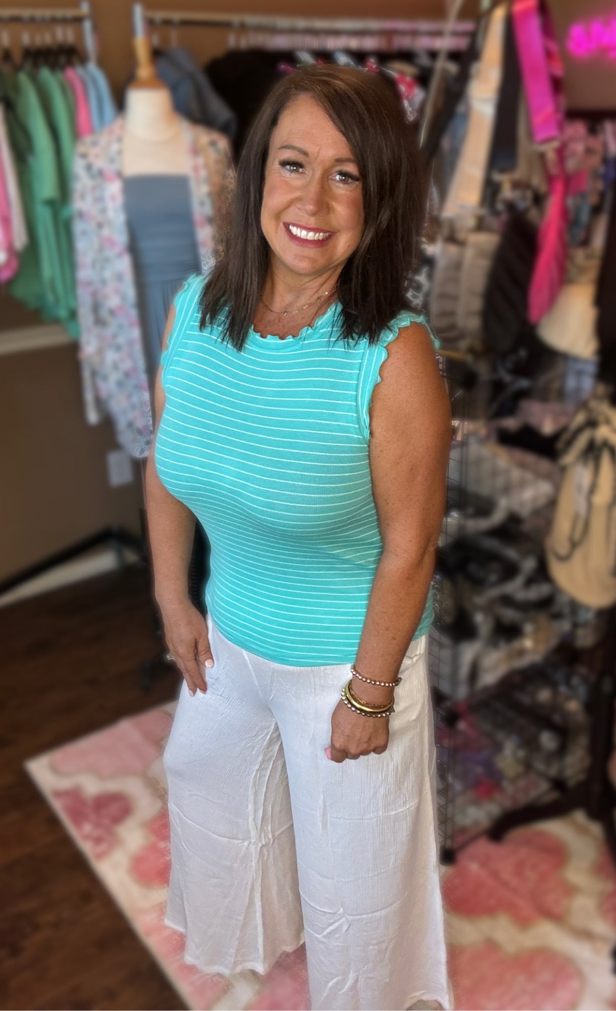 Ruffle Trim Striped Top