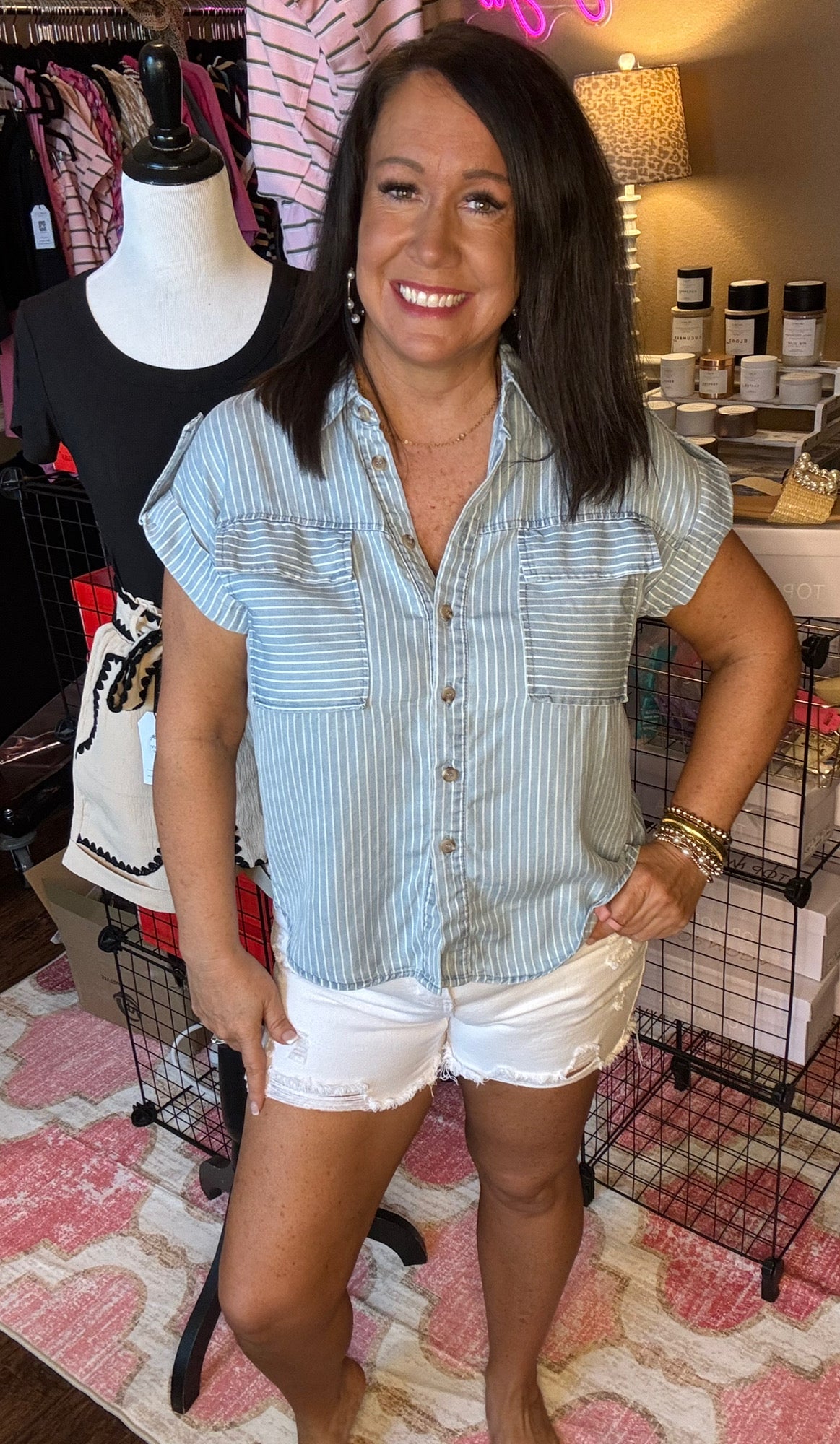 Striped Chambray Top