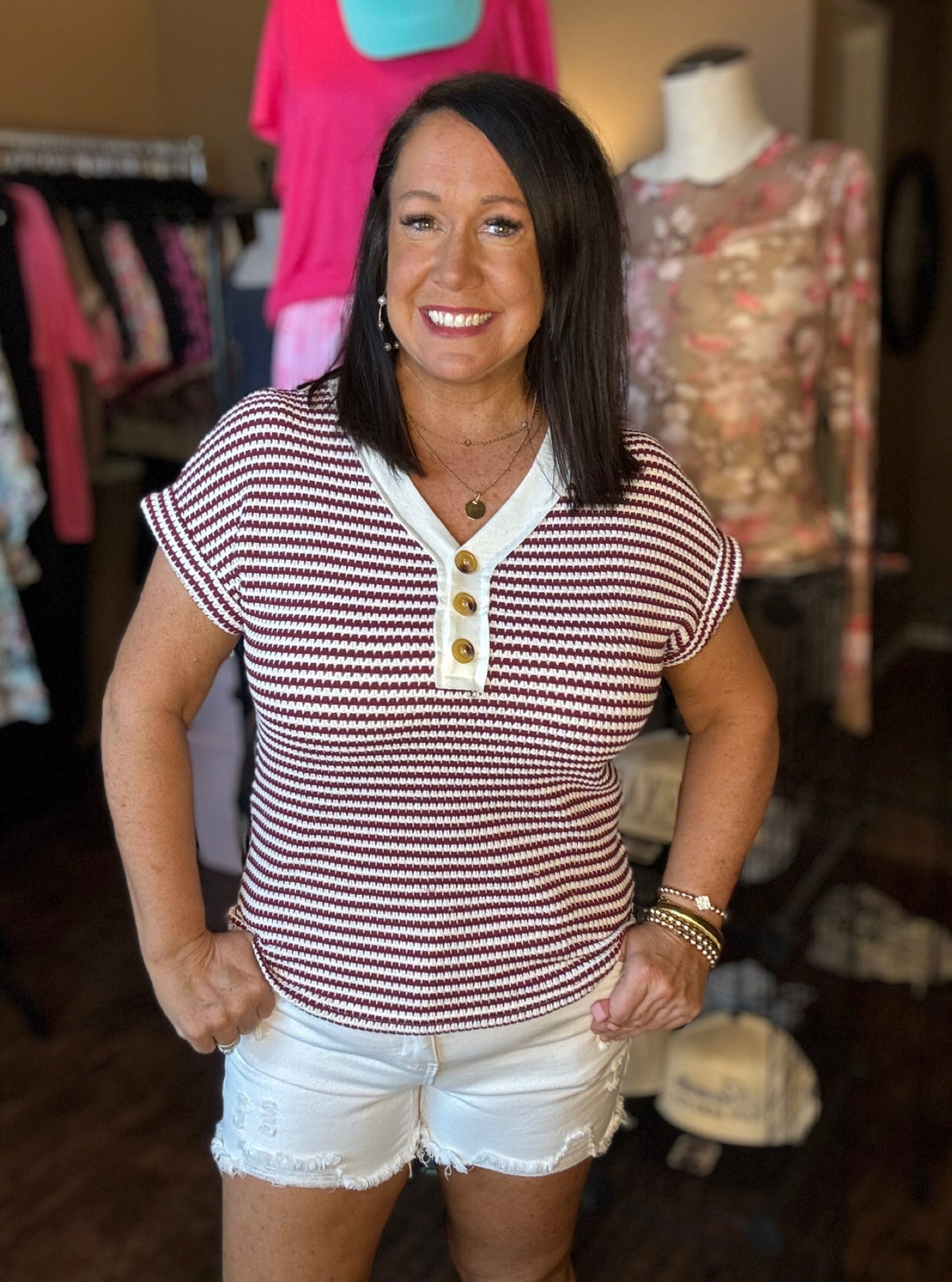 Striped Button Top