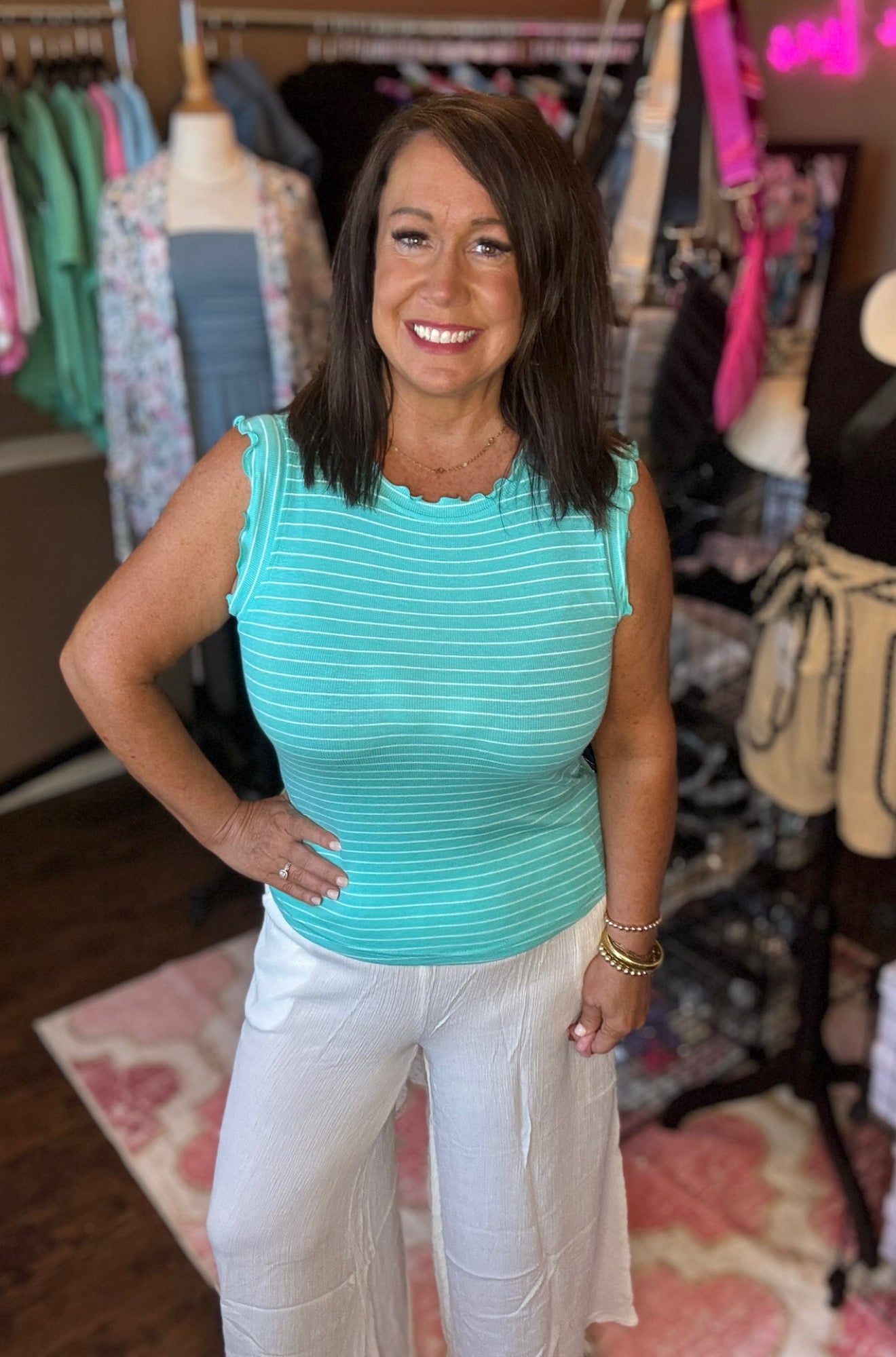 Ruffle Trim Striped Top