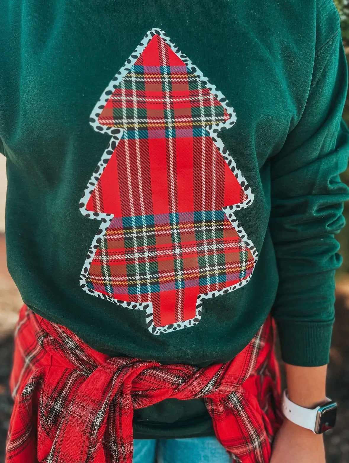 Plaid Tree with Cheetah Trim Sweatshirt