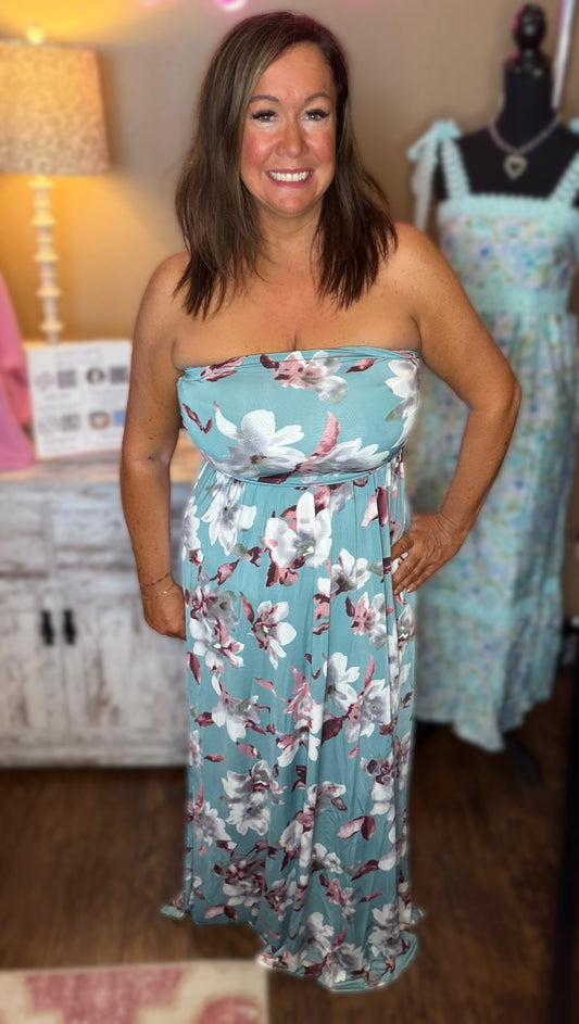Strapless Floral Maxi Dress