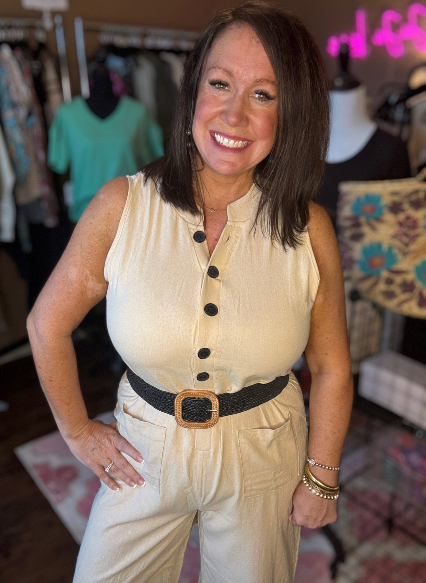 Wide Leg Button Jumpsuit