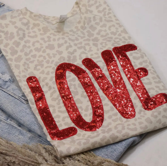 Leopard Sequin Love Tee Preorder