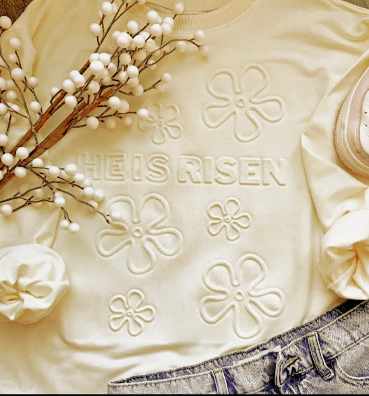 He is Risen Embossed Sweatshirt