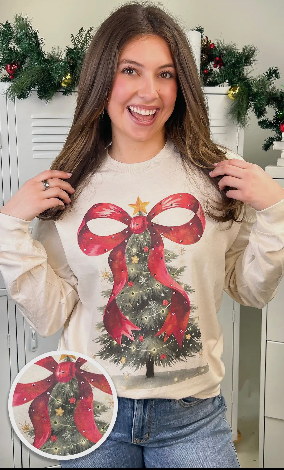Rhinestone Bow Christmas Tee
