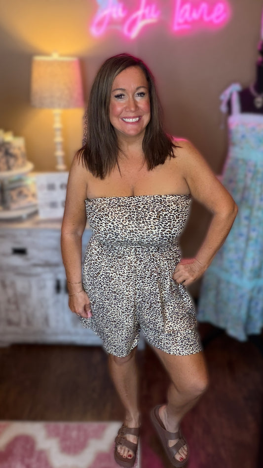 Strapless Leopard Romper