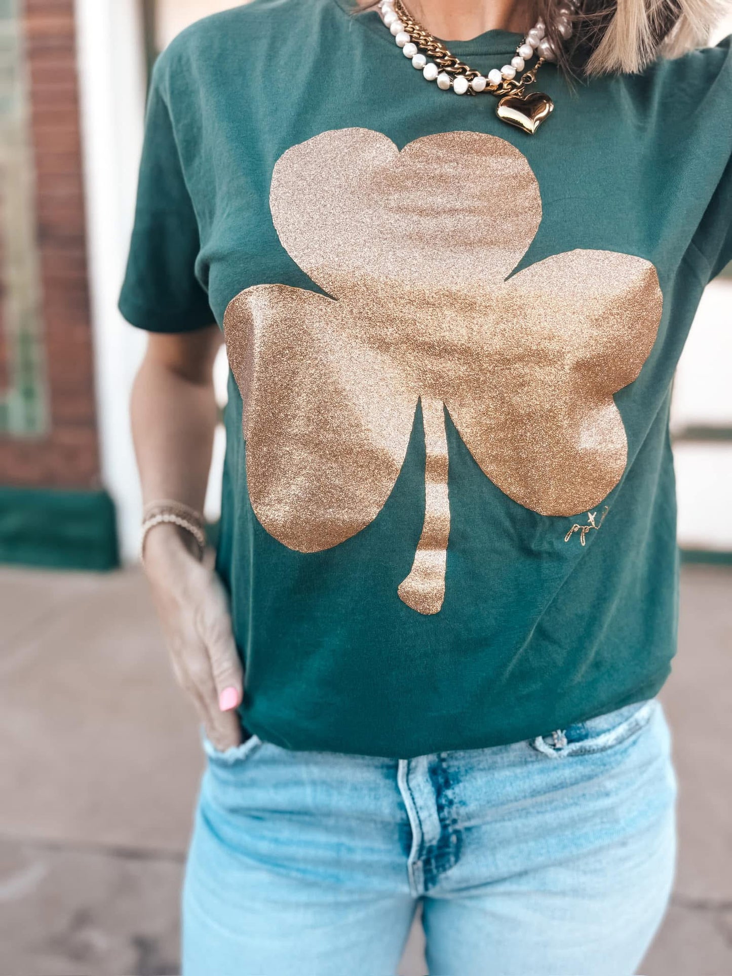 Gold Glitter Shamrock Tee