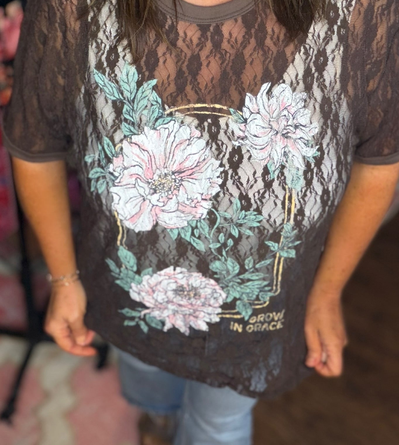 Sheer Lace Graphic Top - Grow in Grace