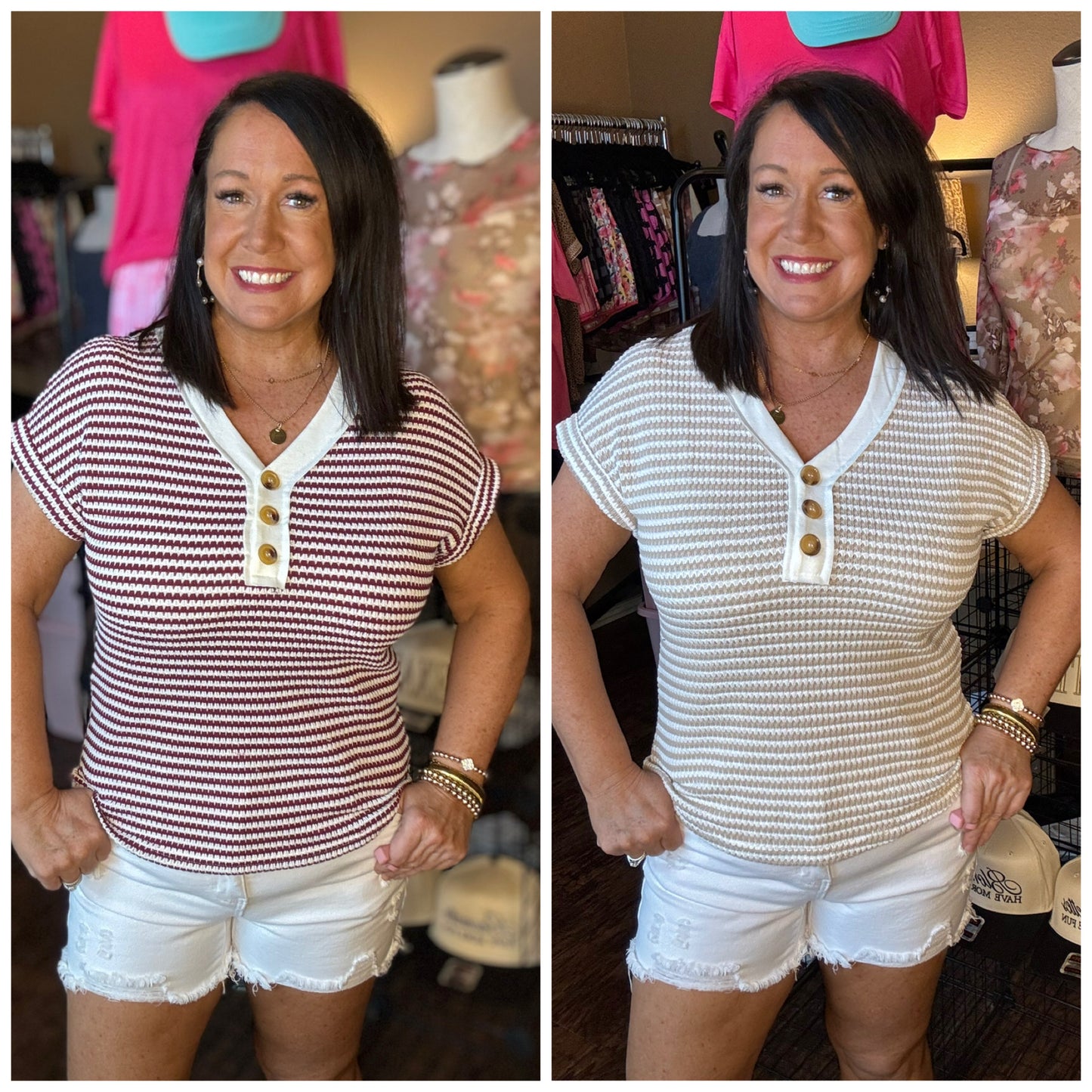 Striped Button Top