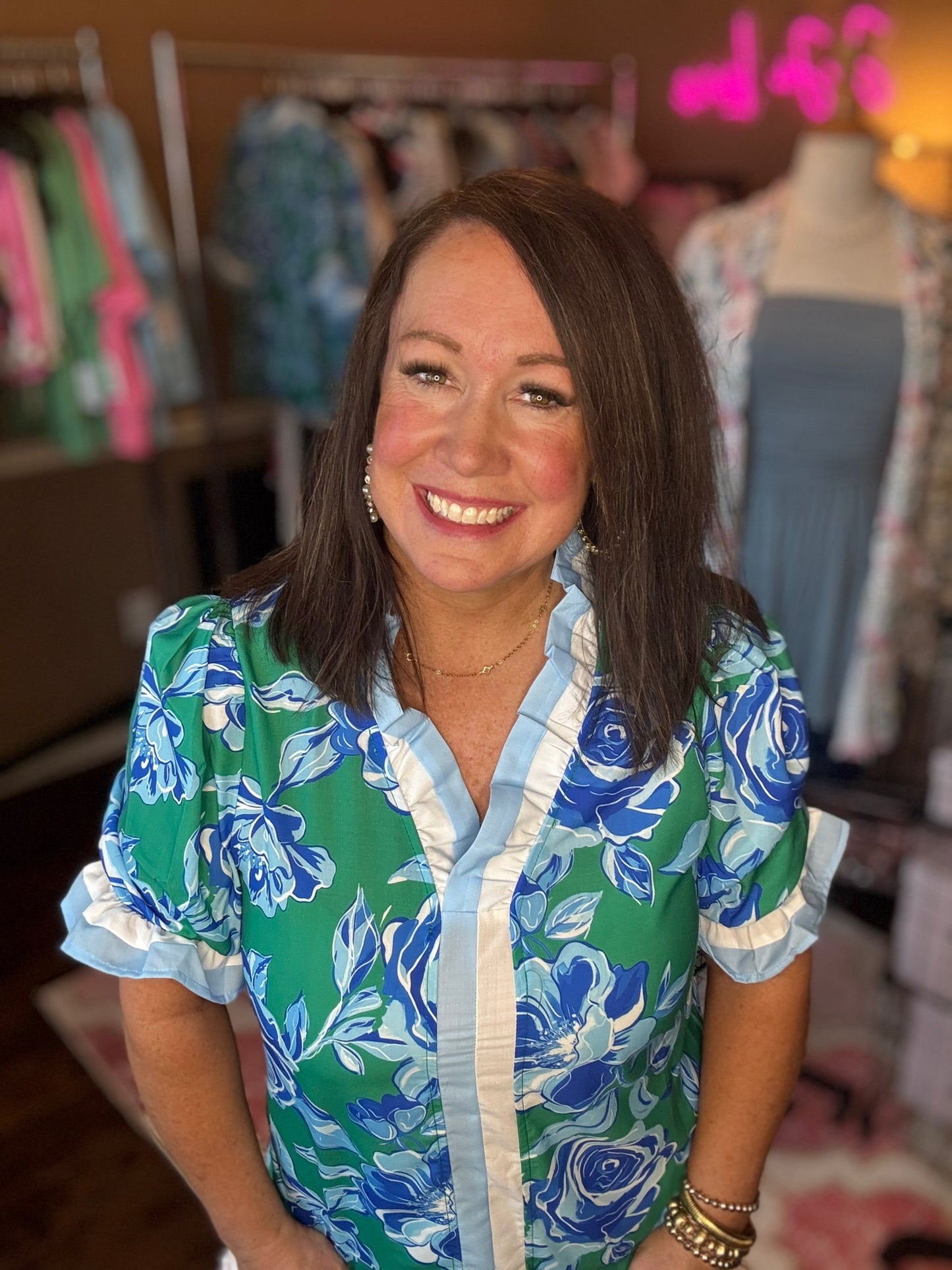 Floral Ruffle Top - Blue