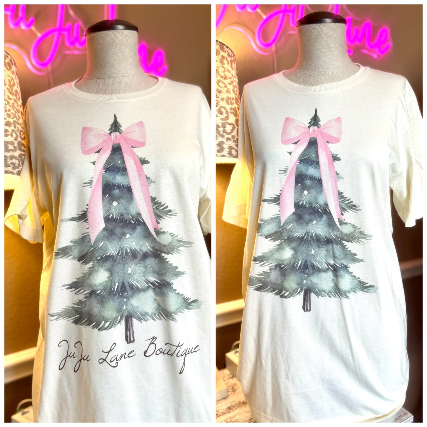 Christmas Tree Pink Bow Tee