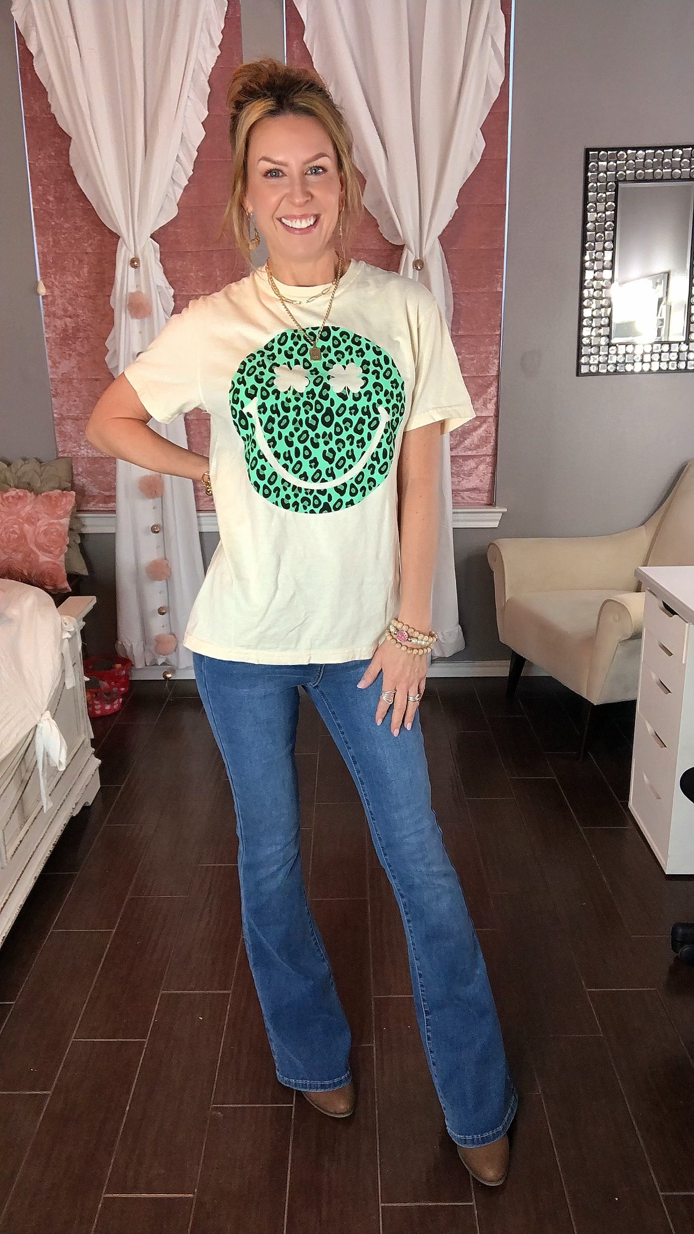 Leopard Shamrock Smiley Tee
