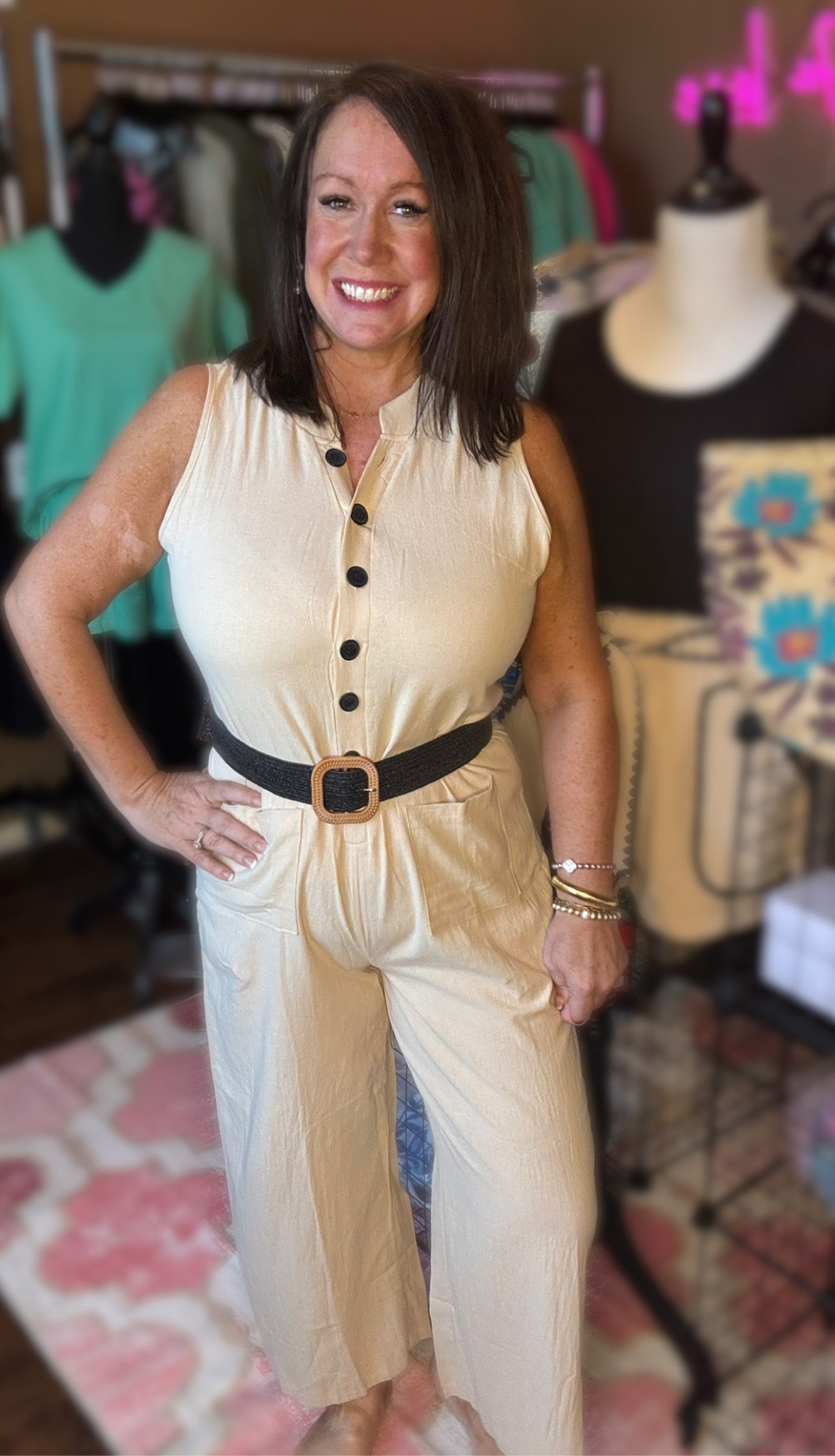 Wide Leg Button Jumpsuit