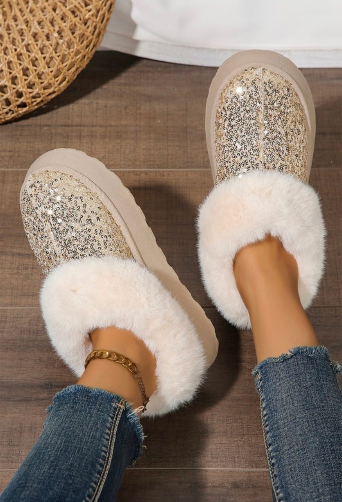 Sequin Platform Slippers