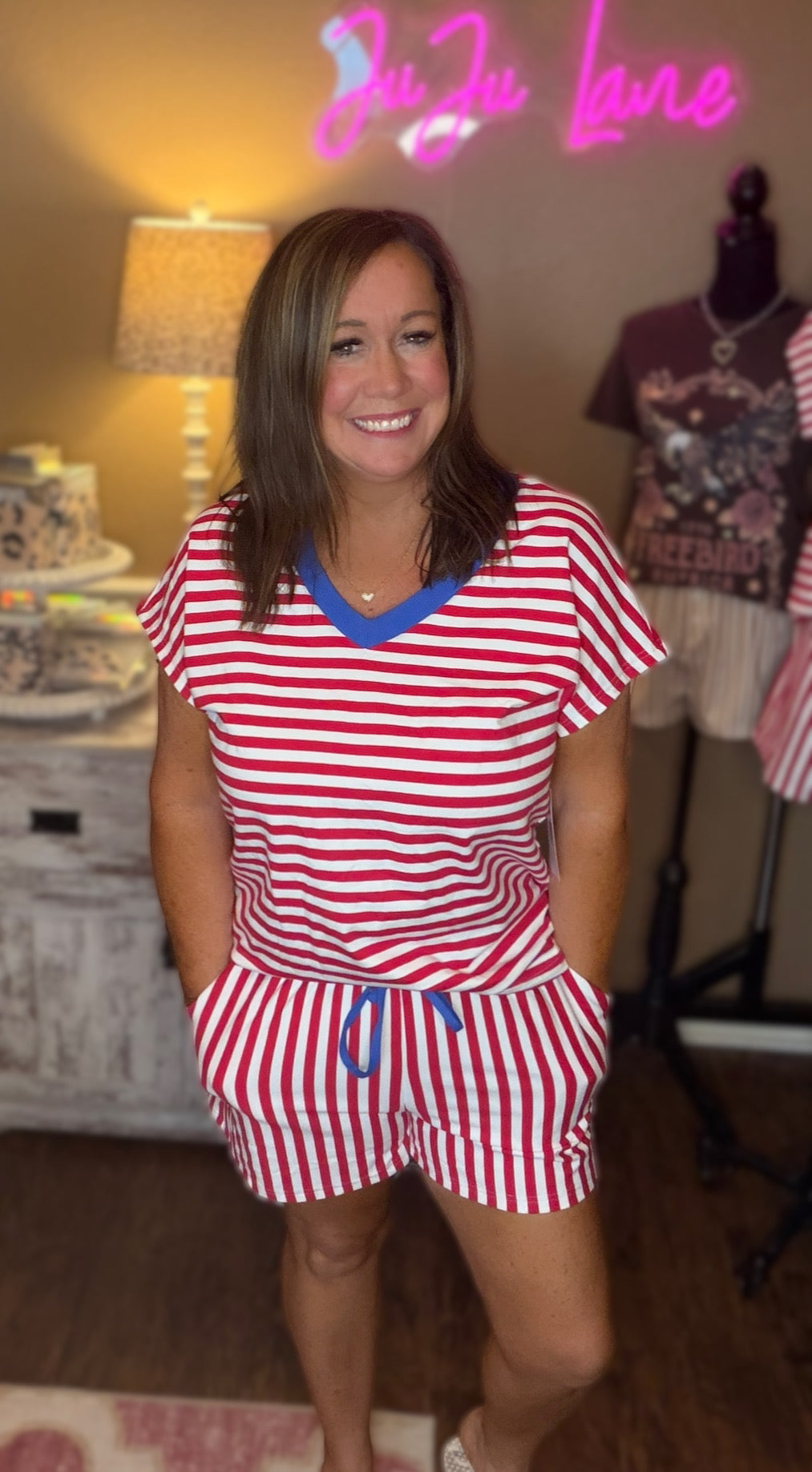 Women's Patriotic Shorts Set — Red White & Blue Summer Outfit with Pockets