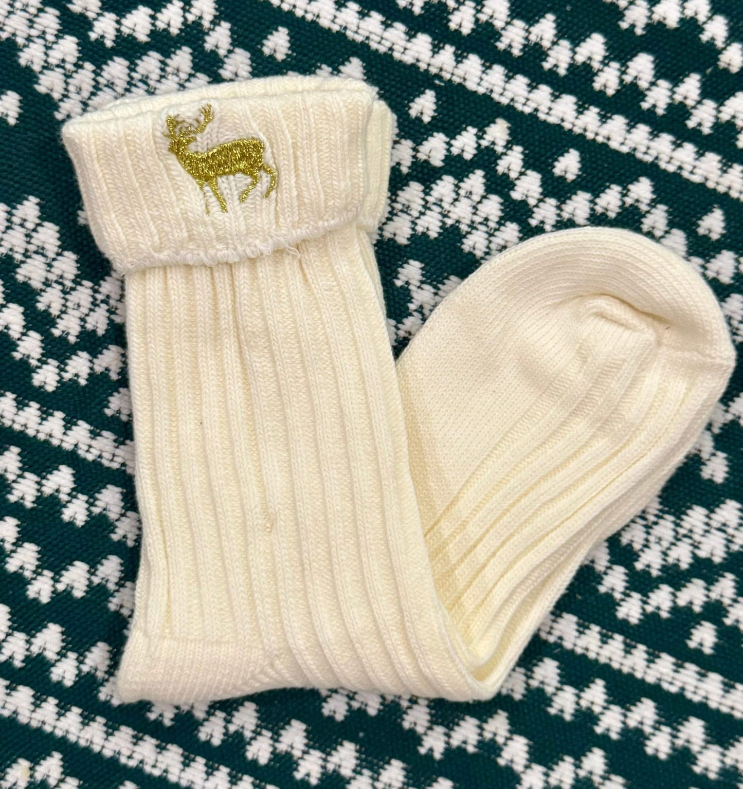 Embroidered Reindeer Socks