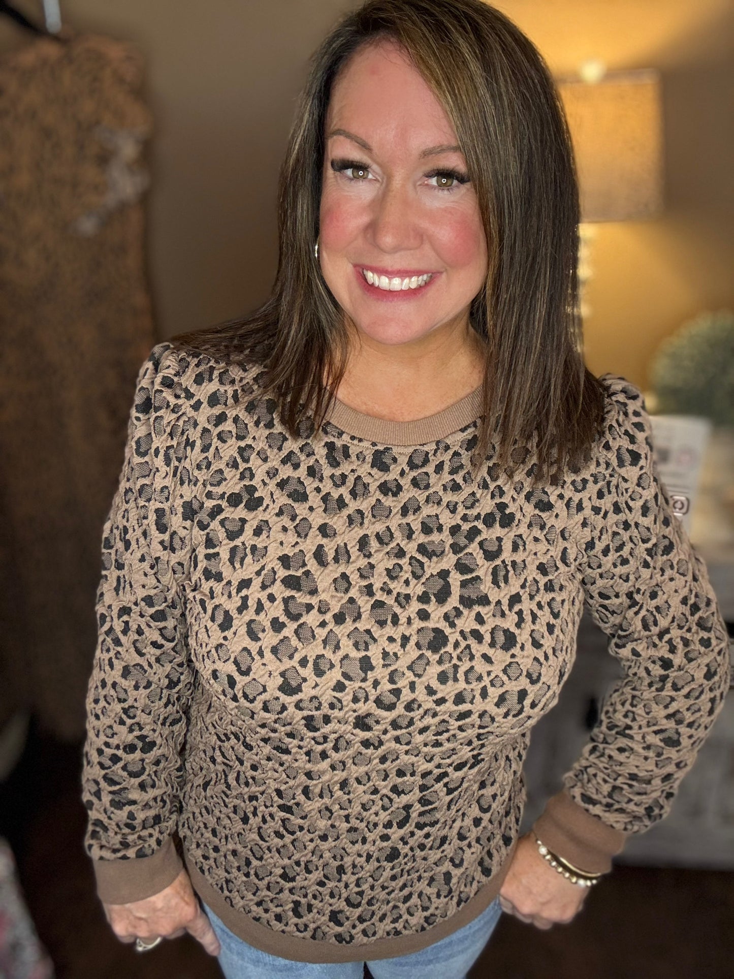 Ribbed Trim Leopard Tops