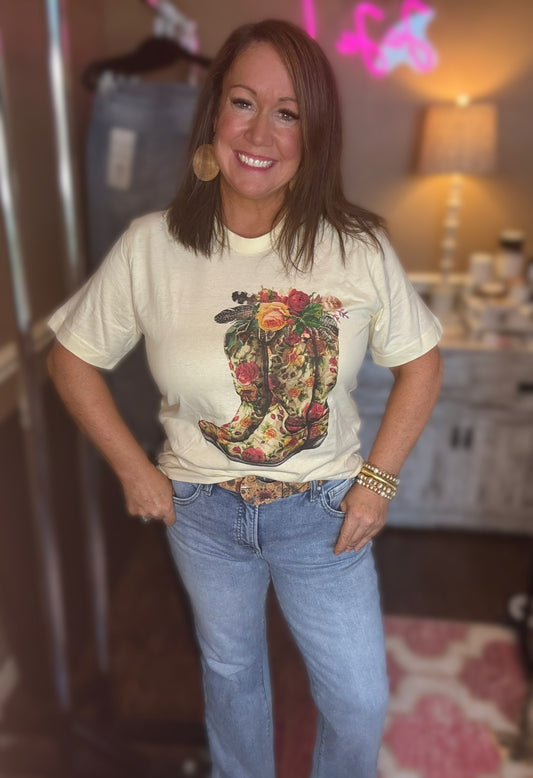 Floral Boots Tee with Bling