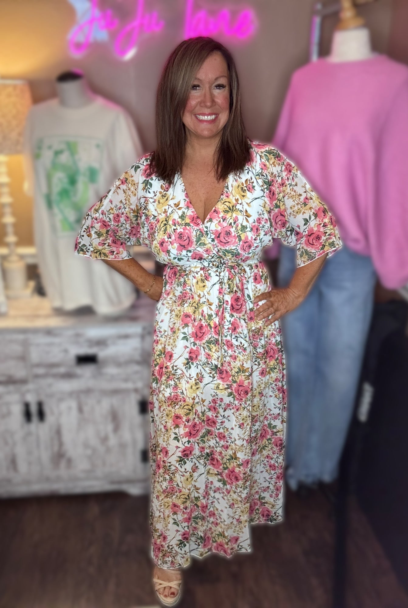 Floral Cinched Waist Dresses