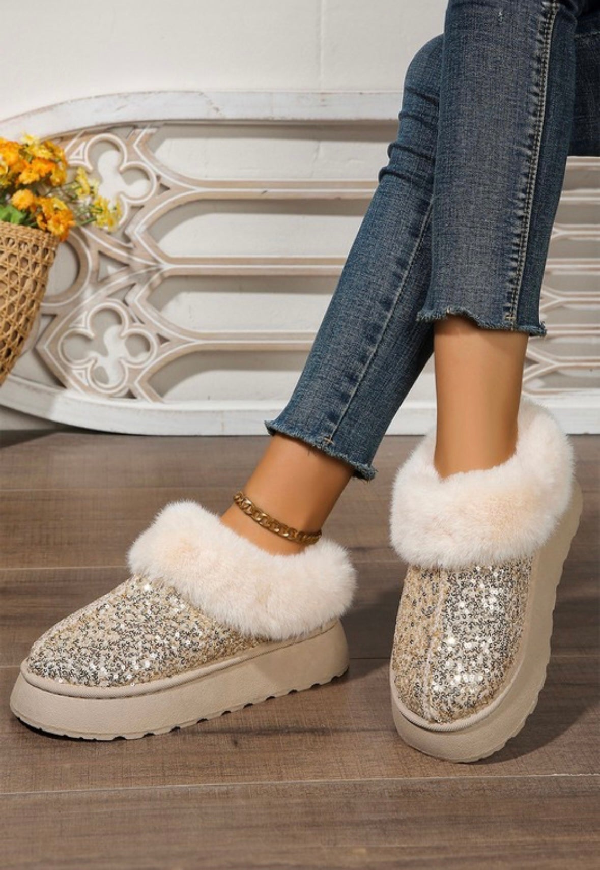 Sequin Platform Slippers