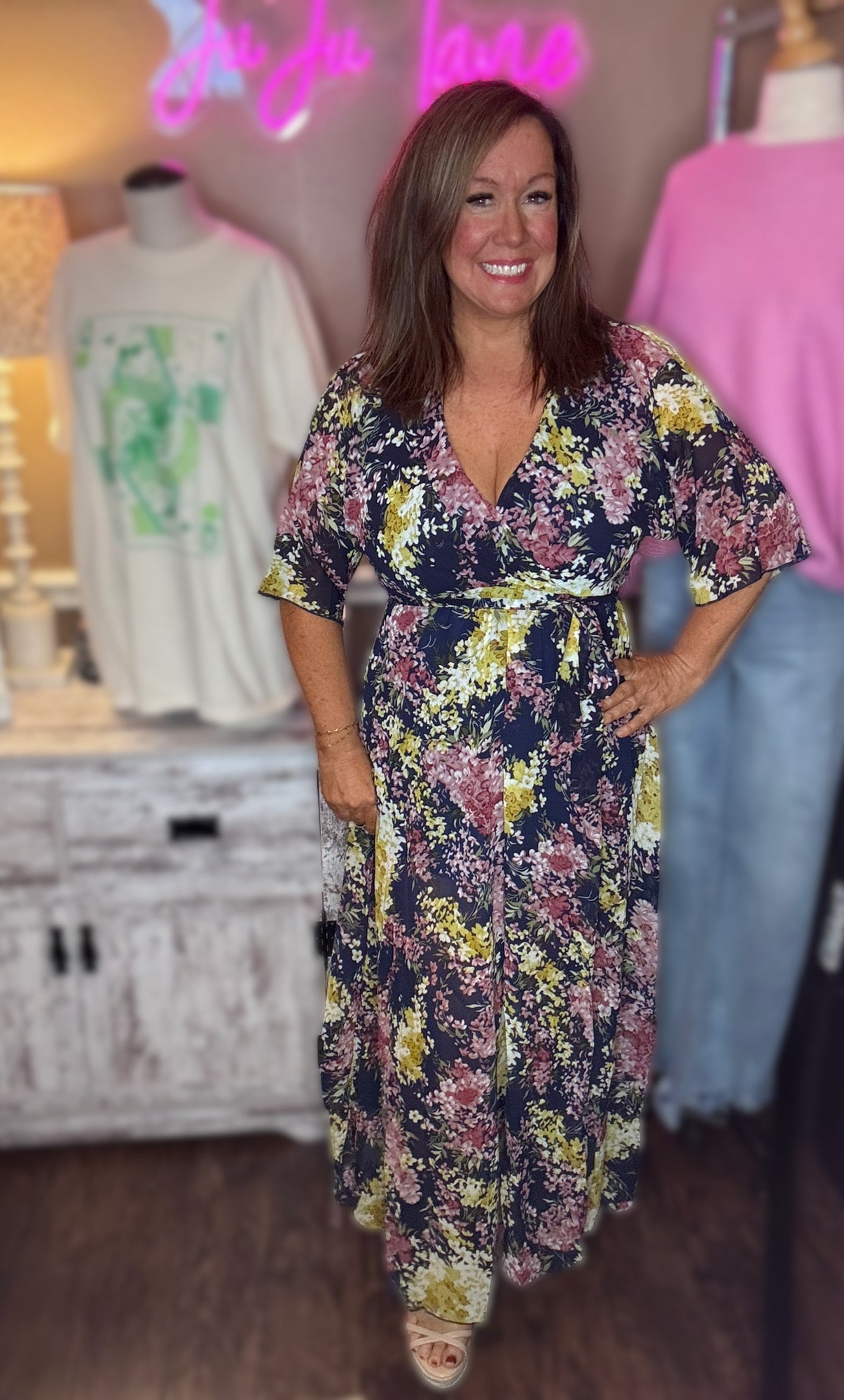 Floral Cinched Waist Dresses