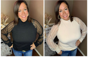 Mesh Striped Sleeve Tops