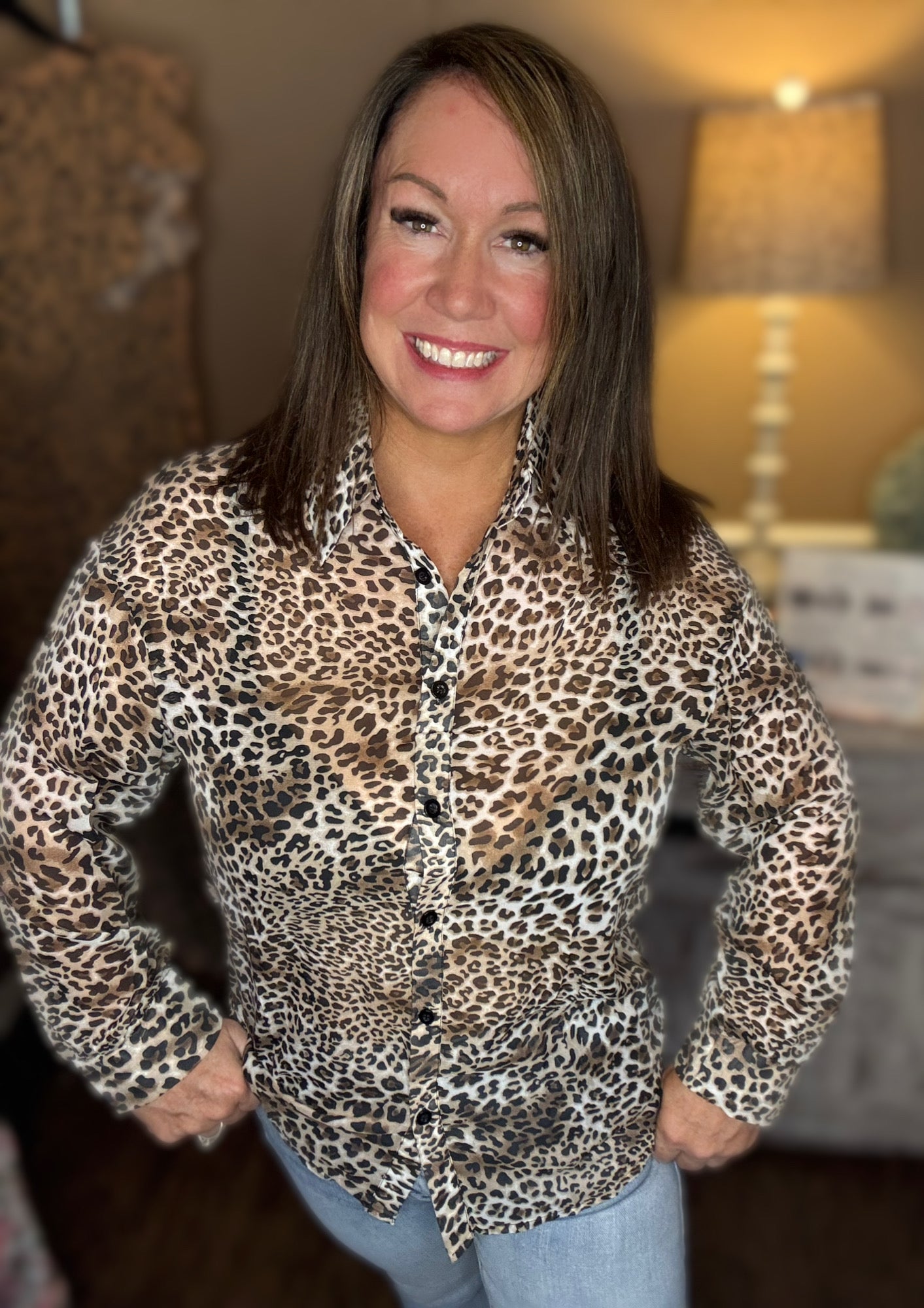 Semi Sheer Leopard Button Up Top