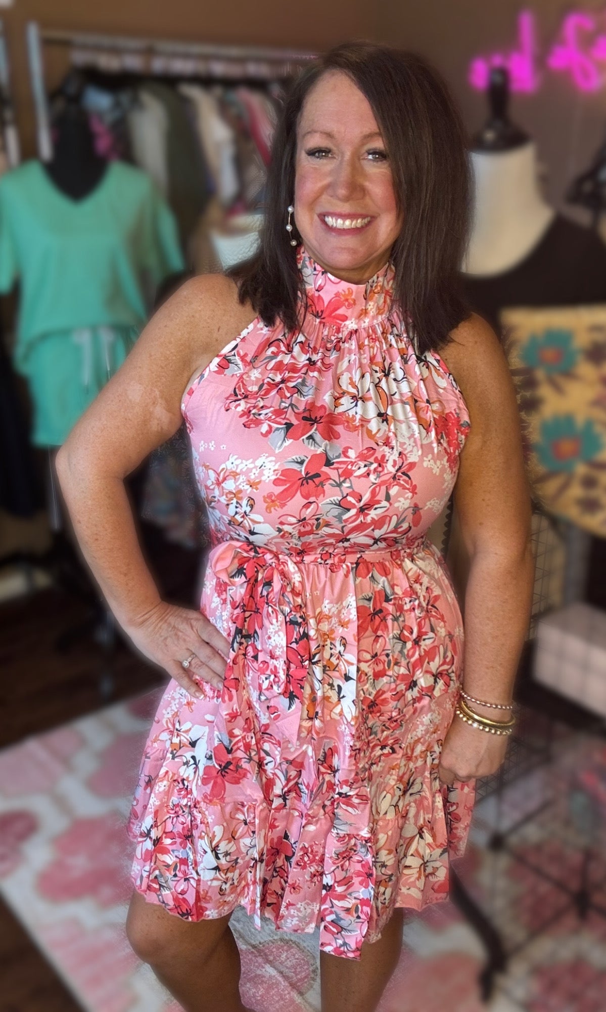 High Neck Floral Dresses