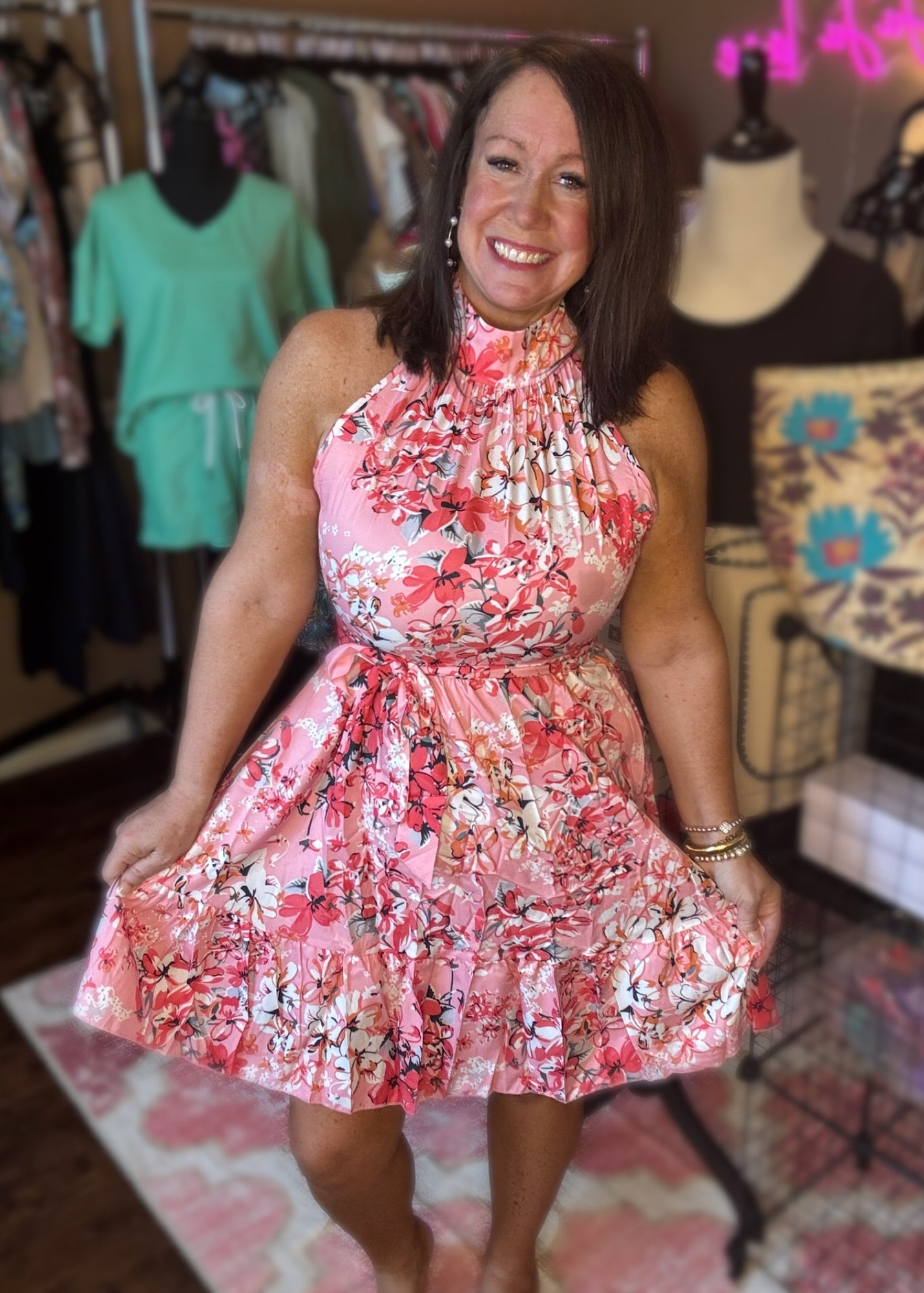 High Neck Floral Dresses