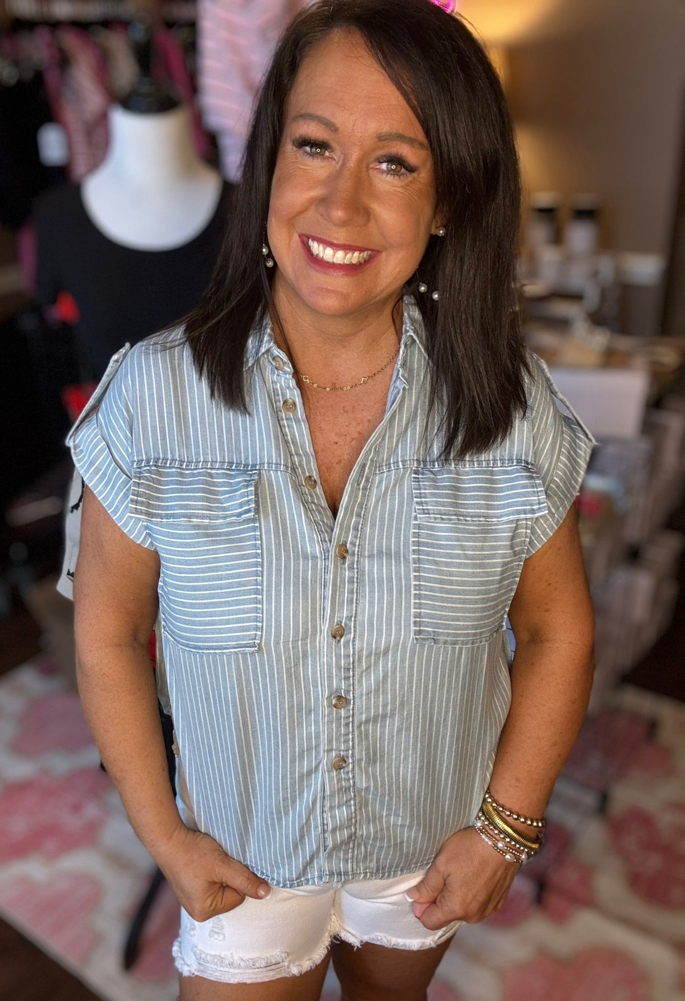 Striped Chambray Top