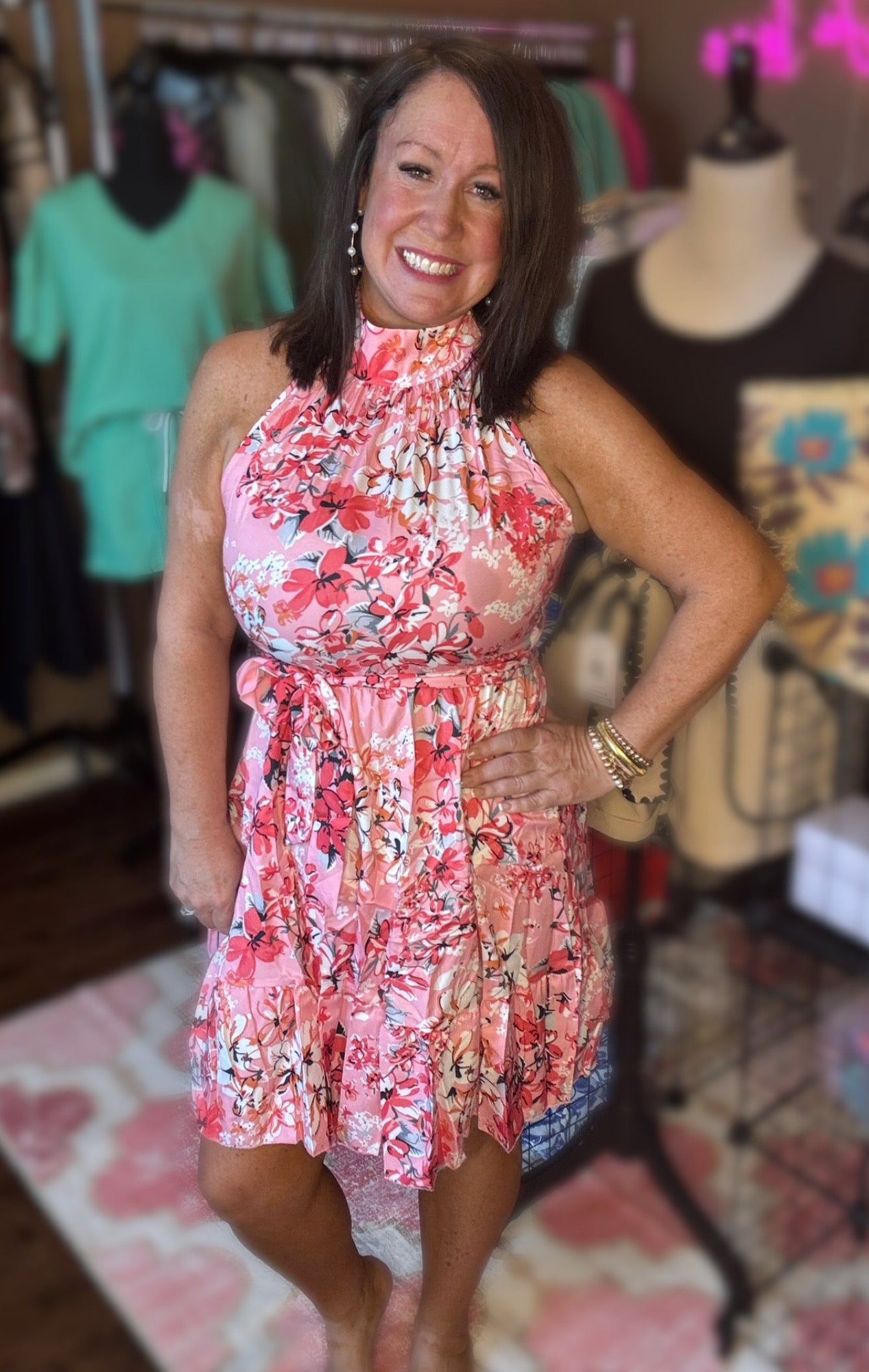 High Neck Floral Dresses