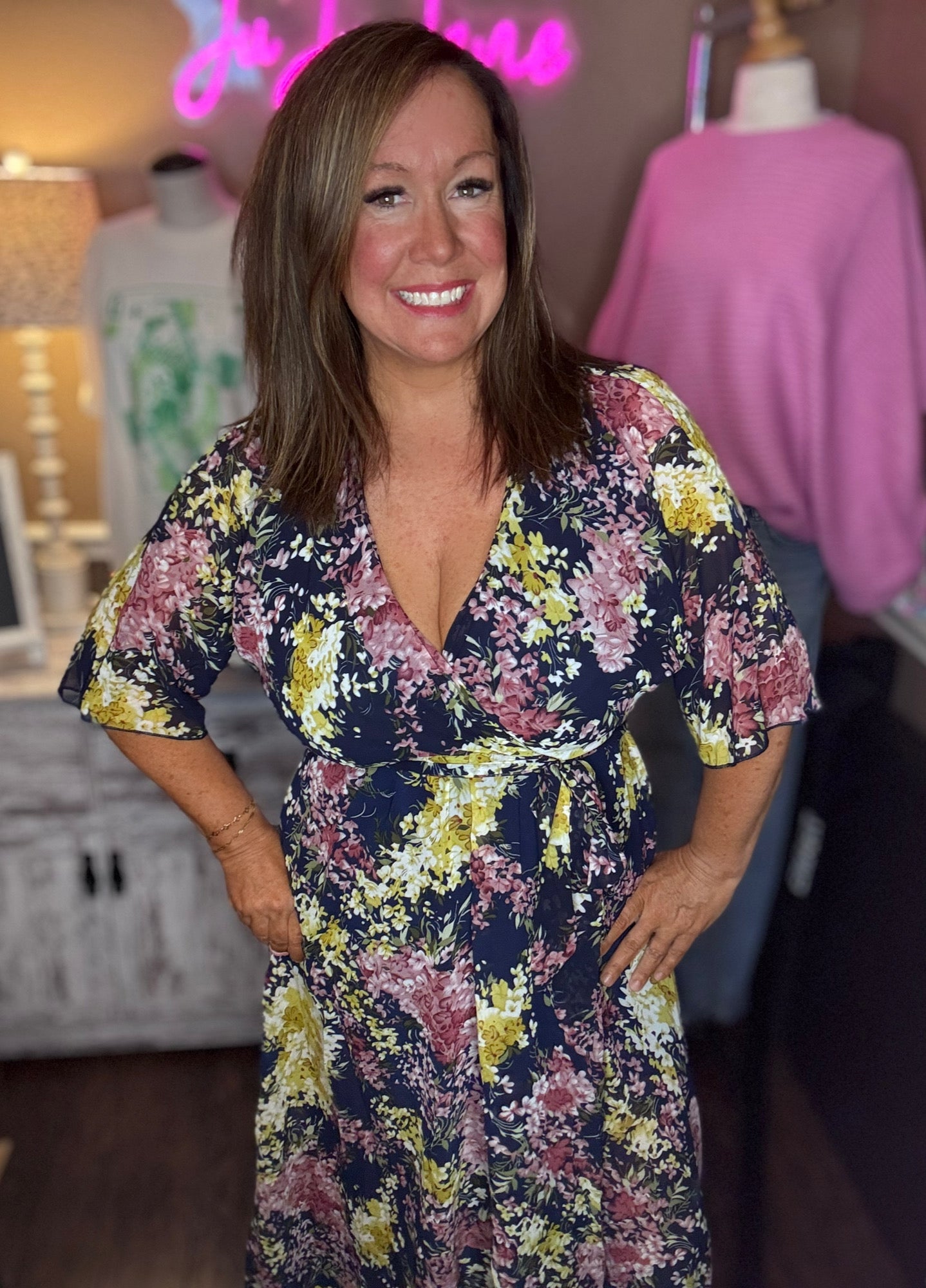 Floral Cinched Waist Dresses