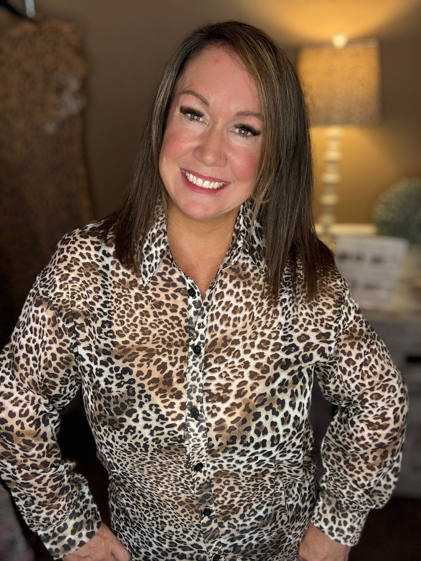 Semi Sheer Leopard Button Up Top