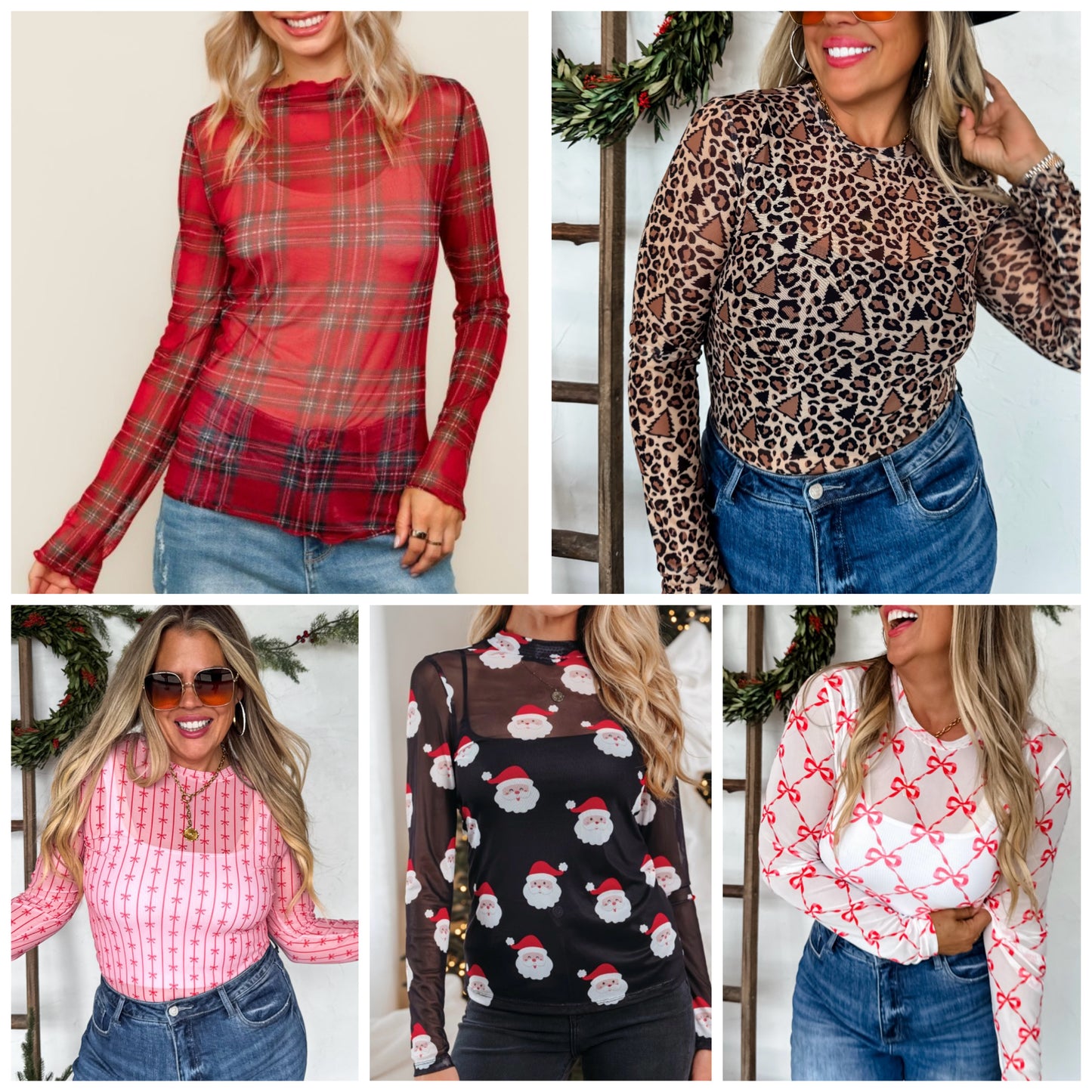 Christmas Mesh Tops