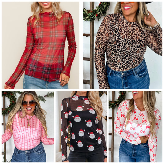Christmas Mesh Tops