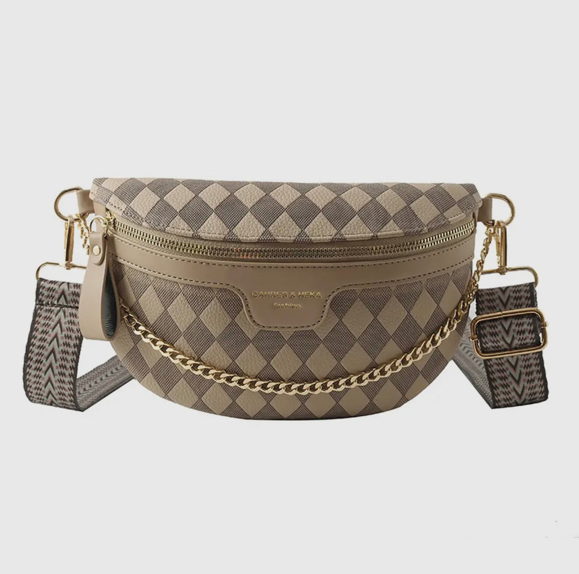Checkered Crossbody Purse with Chain