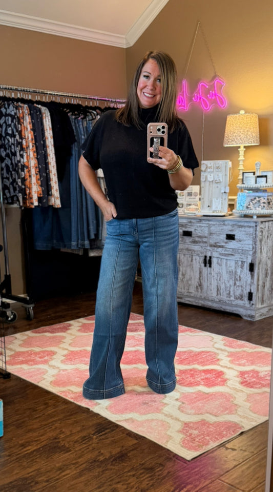 Wide Leg Pintuck Jeans