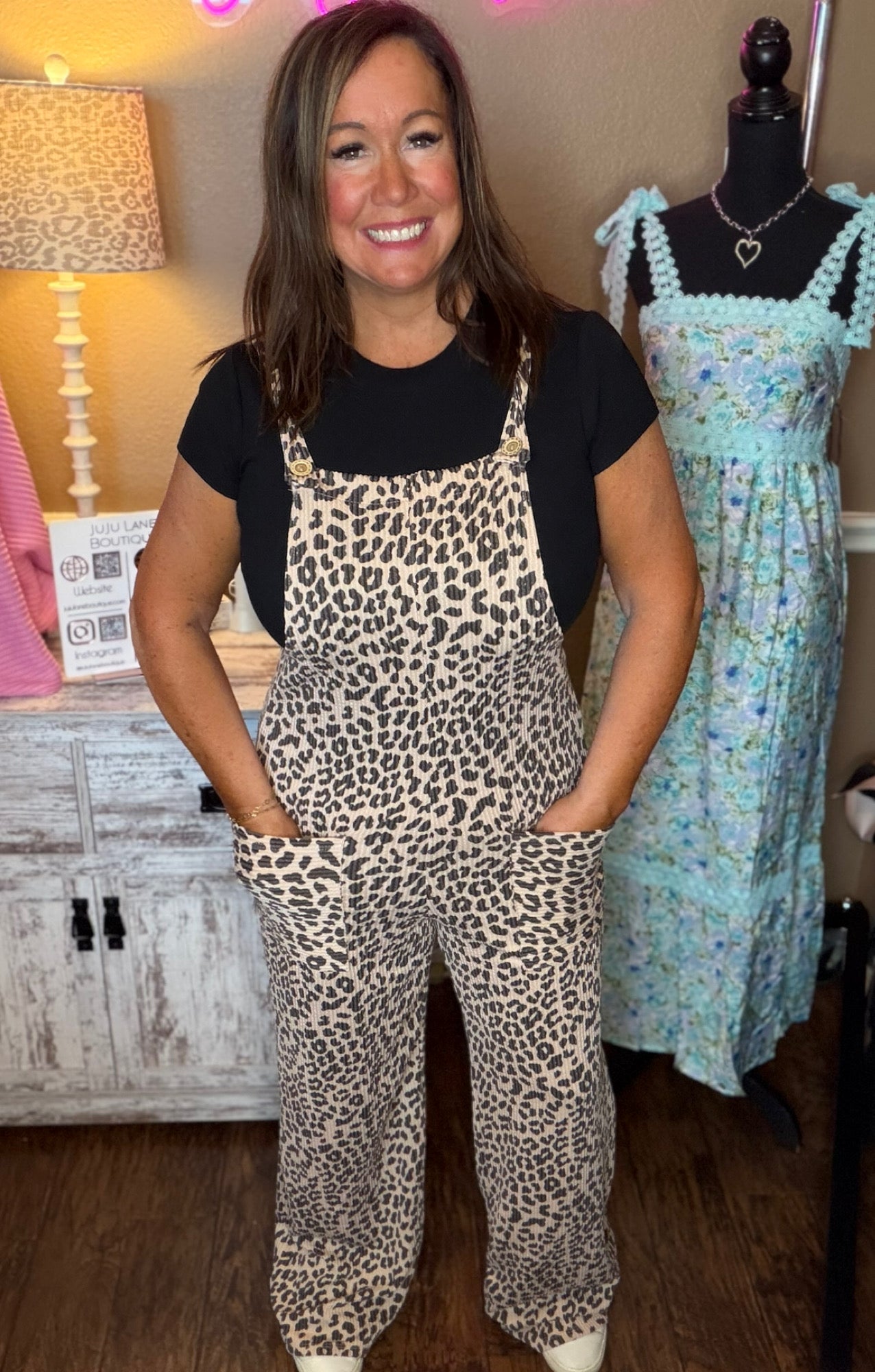 Leopard Ribbed Overalls