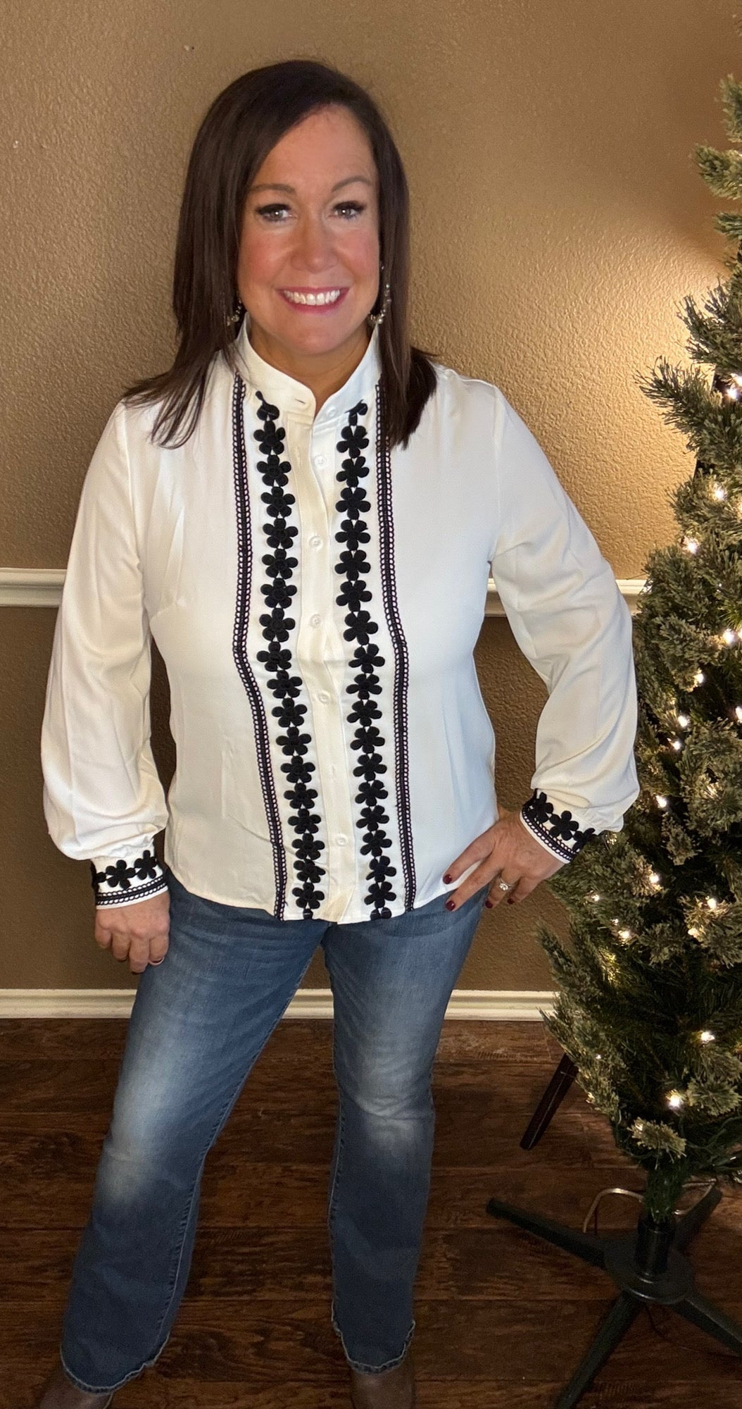 Embroidered Button Up Top