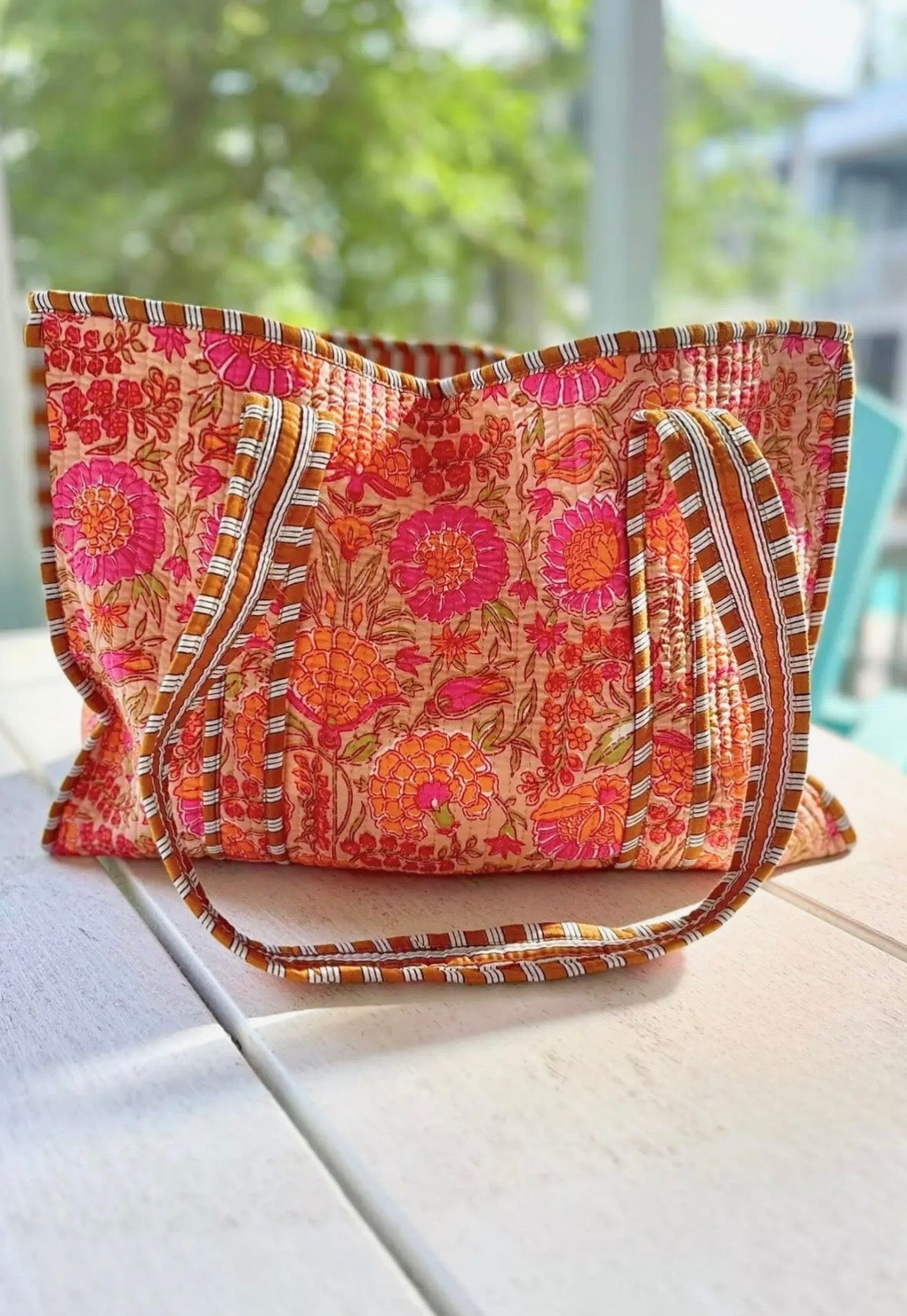 Rue Orange Quilted Tote Bag