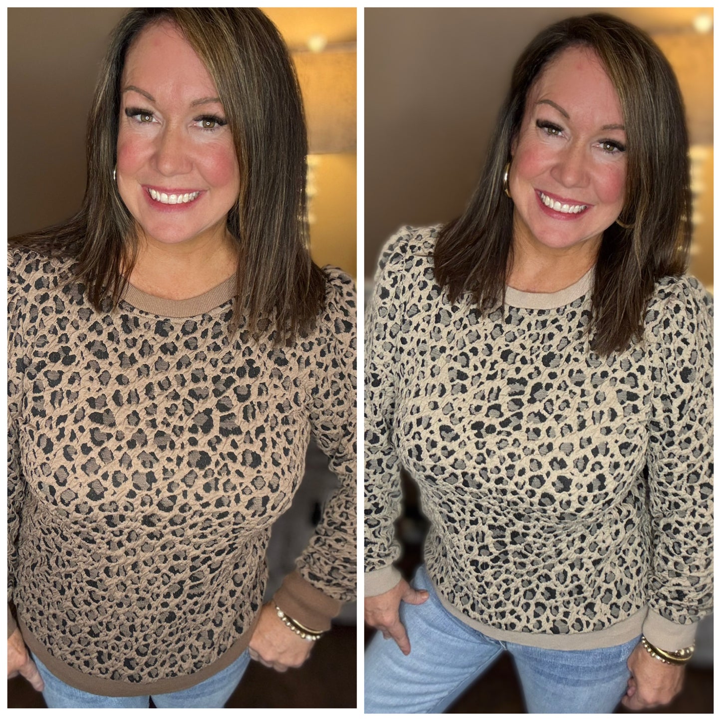 Ribbed Trim Leopard Tops